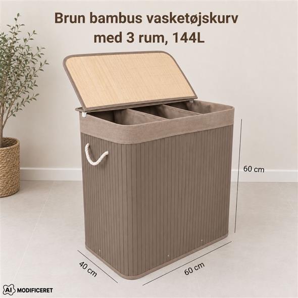 Bambus vasketøjskurv med 3 rum AFHENTNING TORSDAG KL 8-18 VED DEN GRÅ LAGERDØR