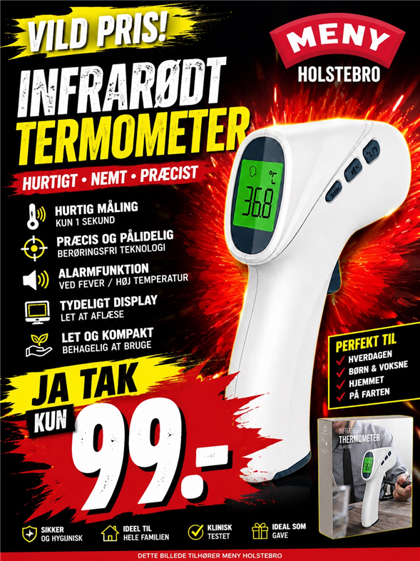 Infrarødt termometer afhent lørdag og søndag kl 8-21 foran den grå lagerdør
