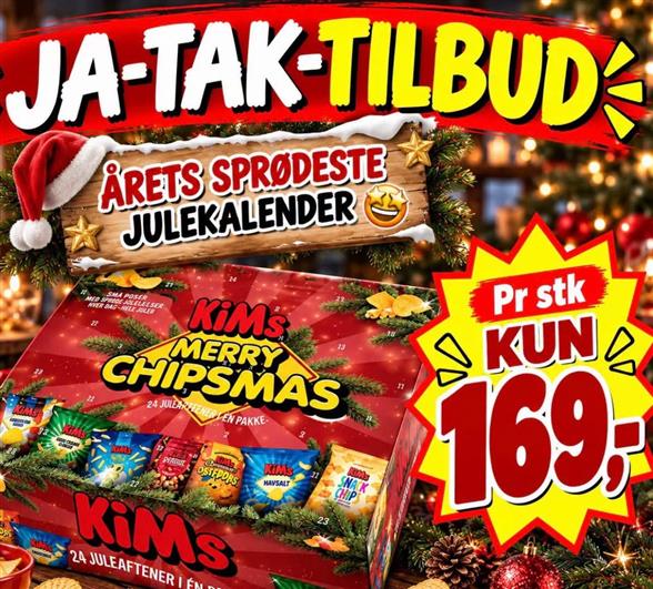 Kims julekalender afhent tirsdag-onsdag kl 8-18 foran mælkekøleren