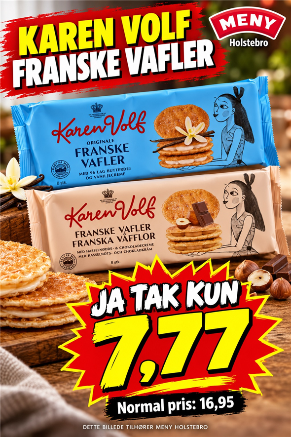 Franske vafler Afhentning i dag tirsdag og onsdag kl 8-18 på torvet overfor BRØDAFDELINGEN