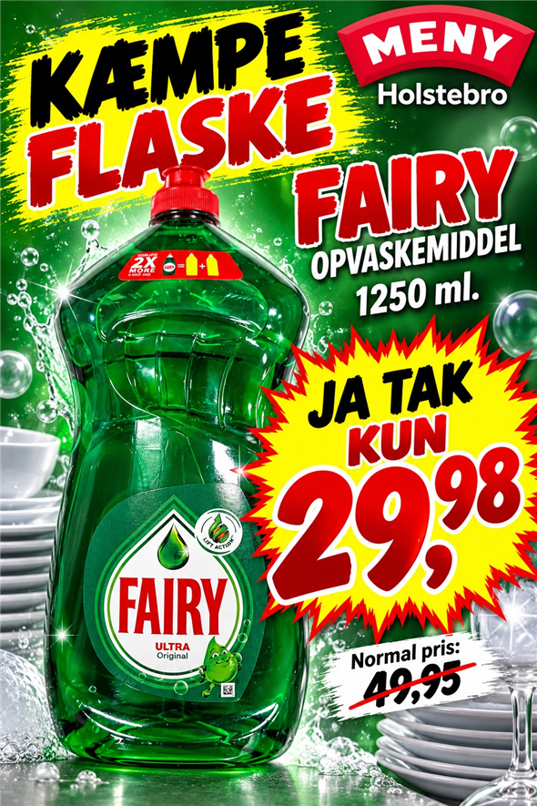 KÆMPE FLASKE FAIRY OPVASKEMIDDEL  AFHENTNING MANDAG OG TIRSDAG KL 8-18 FOR ENDEN VED VASK OG RENGØRING