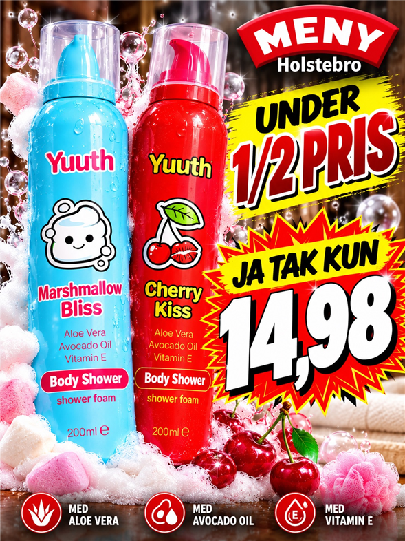 YUUTH SHOWER FOAM AFHENTNING ONSDAG-TORSDAG KL 8-18 VED UDSTILLINGEN FOR PERSONLIG PLEJE