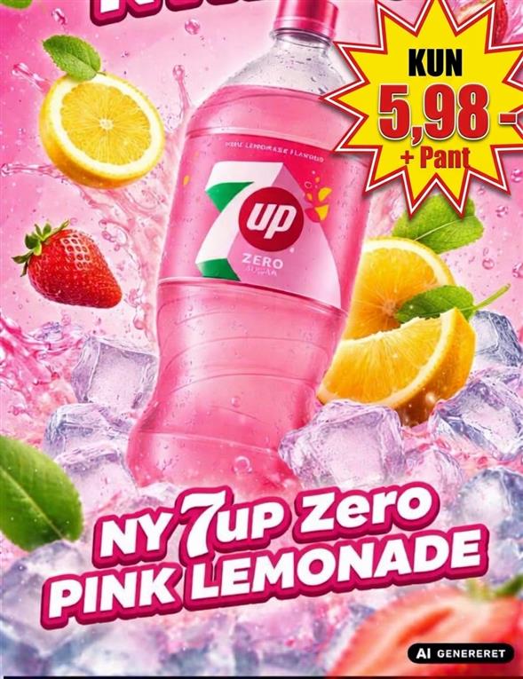 1,5 liter 7UP PINK ZERO AFHENTNING FREDAG KL 8-18 PÅ VORES SODAVANDSLAGER TIL HØJRE VED ØL OG VAND KØLEREN