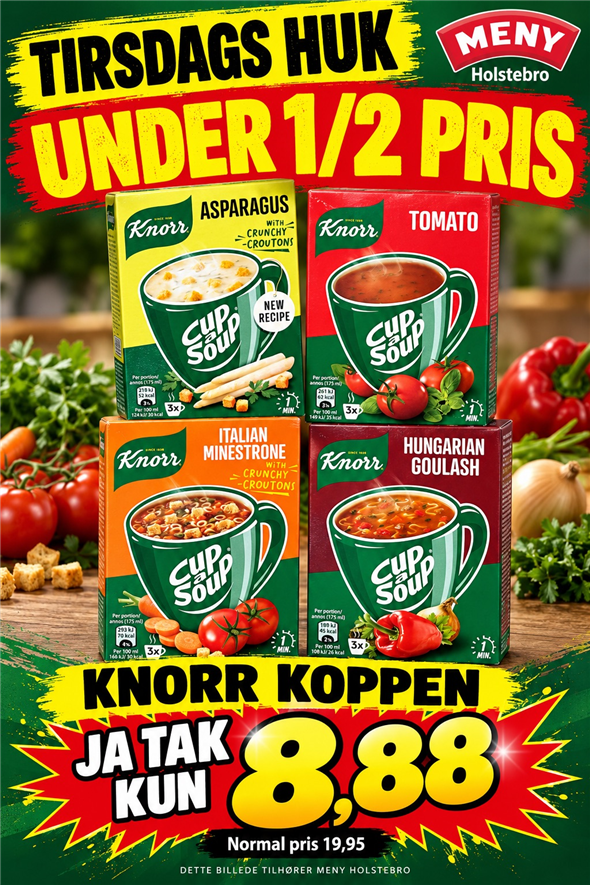 KNORR KOPPEN AFHENTNING TIRSDAGS KL 8-18 PÅ TORVET OVERFOR BRØDAFDELINGEN