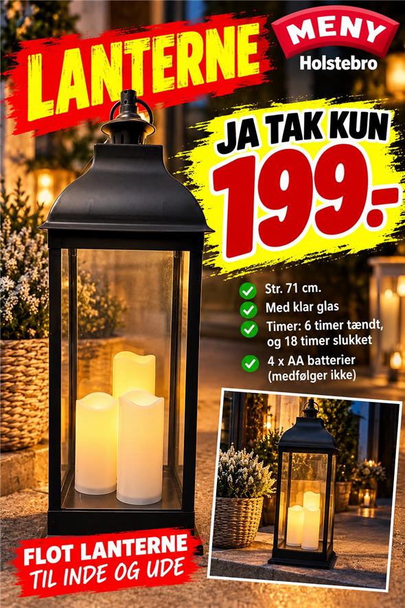 LANTERNE 71 cm MED 3 LYS AFHENTNING FREDAG KL 8-18 PÅ TORVET OVERFOR BRØDAFDELINGEN
