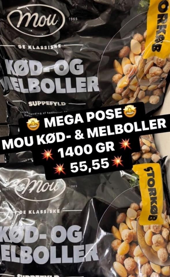 MOU 1400G KØD- OG MELBOLLER AFH FREDAG KL 8-18 I ENDEBOKSEN OVERFOR RENGØRINGSAFDELINGEN