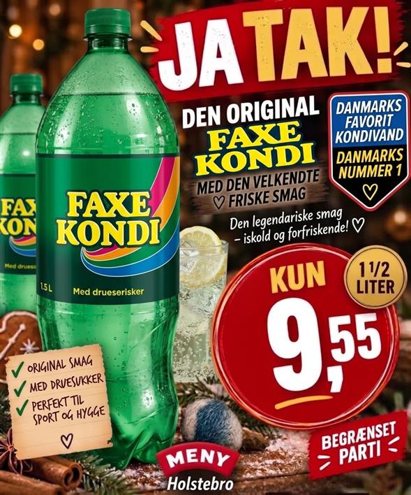 1,5 L. Faxe Kondi AFHENTNING FREDAG KL 8-18 PÅ VORES SODAVANDSLAGER TIL HØJRE VED ØL OG VAND KØLEREN