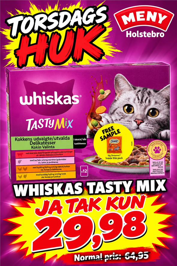 WHISKAS TASTY MIX AFHENTNING TORSDAG KL 8-21 PÅ TORVET OVERFOR BRØDAFDELINGEN