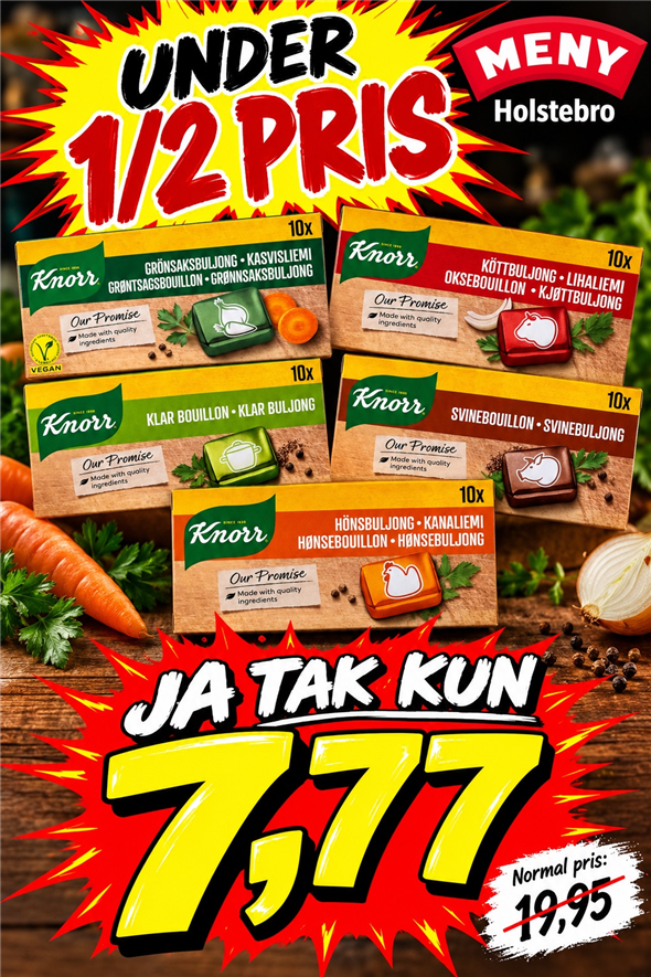 KNORR BOUILLON AFHENTNING MANDAG OG TIRSDAG KL 8-18 OVERFOR PÅLÆGSKØLEREN