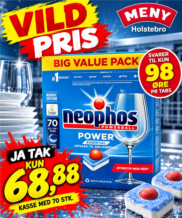 NEOPHOS POWERBALL OPVASKETABS AFHENTNING TIRSDAG-ONSDAG KL. 8-18 PÅ TORVET EFTER VIN AFDELING