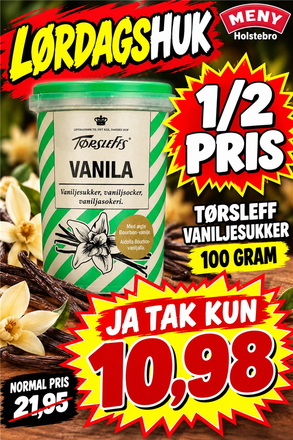 TØRSLEFF VANILJESUKKER – 100 GRAM AFHENTNING LØRDAG KL 8-21 FOR ENDEN AF MELHYLDERNE