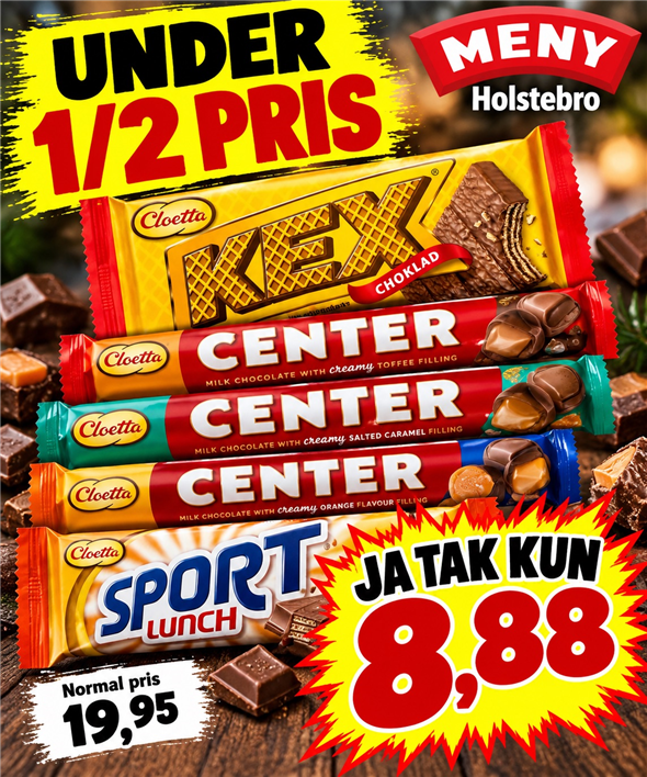 CLOETTA CHOKOLADE AFHENTNING FREDAG KL 8-18 PÅ TORVET OVERFOR BRØDAFDELINGEN