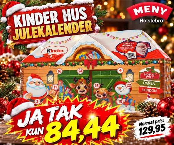 KINDER HUS JULEKALENDER AFHENTNING FREDAG KL 8-18 PÅ TORVET FORAN MÆLKEKØLEREN