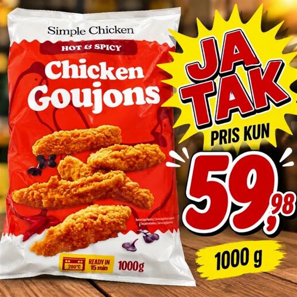 KYLLING GOUJONS AFH FREDAG KL 8-18 I ENDEBOKSEN OVERFOR PÅLÆG
