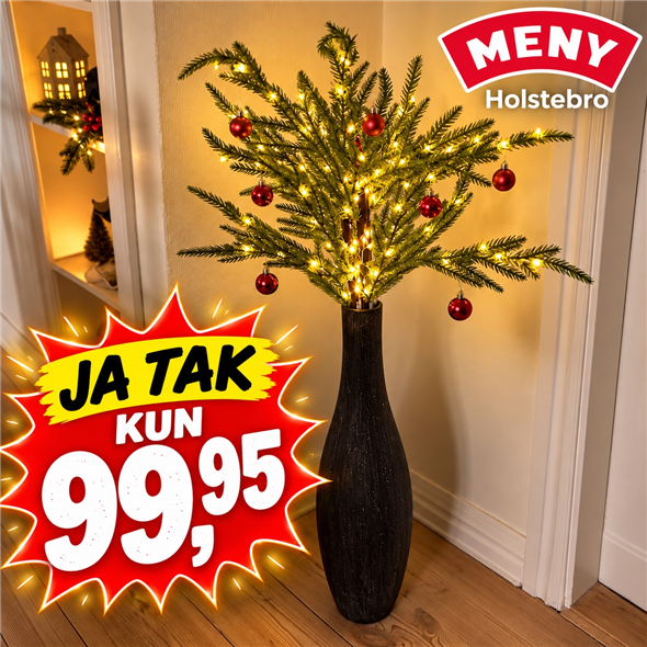 Kunstige grangrene med LED – 4 stk. AFHENTNING PÅ TORVET EFTER VIN AFDELING ONSDAG-TORSDAG KL 8-18