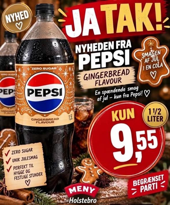 1,5 liter Pepsi Max Gingerbread AFHENTNING FREDAG KL 8-18 PÅ VORES SODAVANDSLAGER TIL HØJRE VED ØL OG VAND KØLEREN