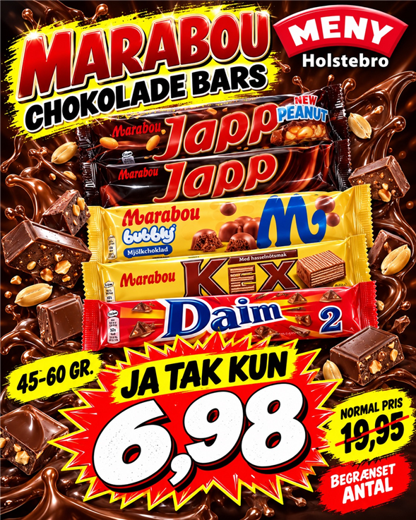 Marabou/daim/toblerone bars AFHENTNING LØRDAG OG SØNDAG KL 8-18 PÅ TORVET OVERFOR BRØDAFDELINGEN