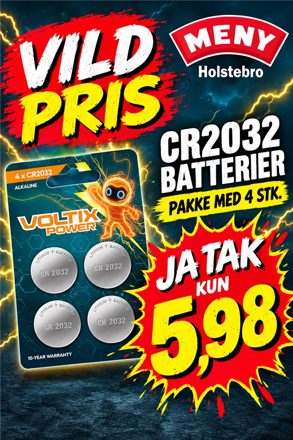 CR2032 BATTERIER AFHENTNING FREDAG KL 8-18 OVERFOR DEN GRÅ LAGERDØR